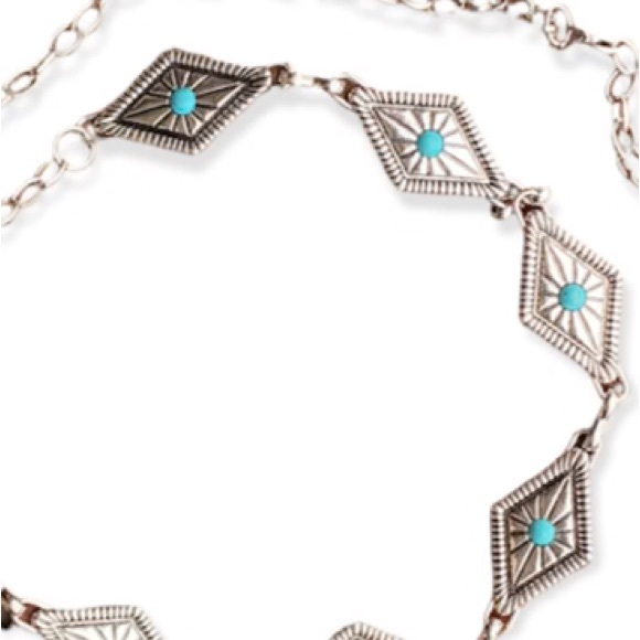 Silver and Turquoise Women's Chain Belt - Picture 5 of 5